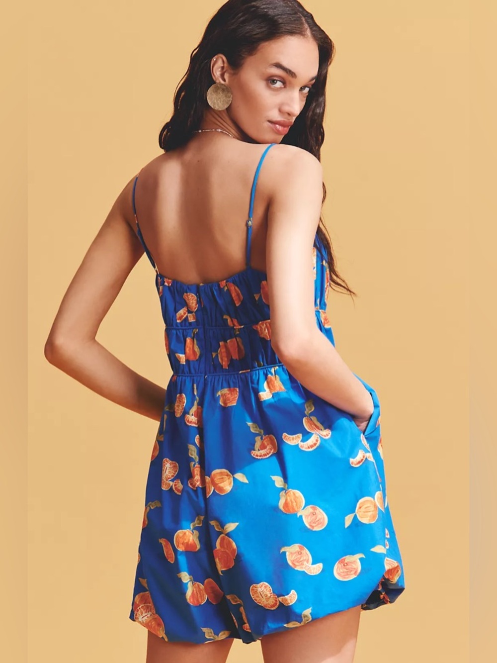NWT Farm Rio x Anthropologie Orange Fruit Printed Smocked Sleeveless Romper - Picture 3 of 7